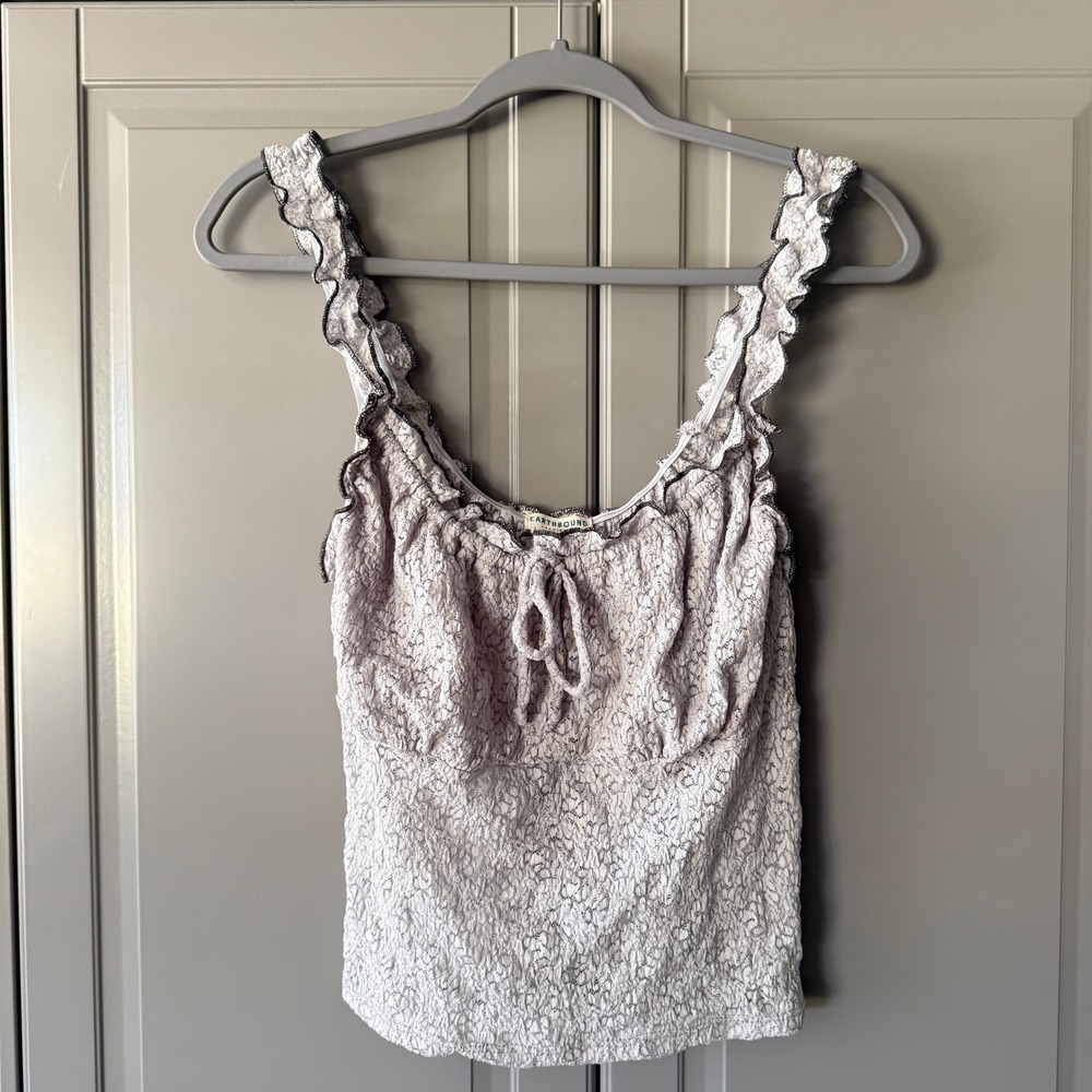 Earthbound Trading Co Boho Floral Lace Ruffle Strap Camisole Top,Gray, XL